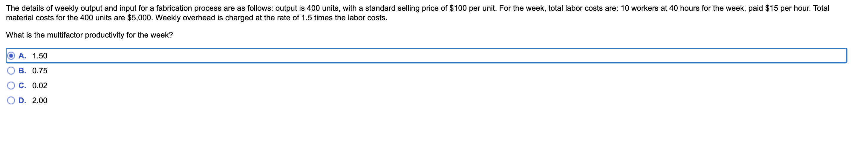 The details of weekly output and input for a