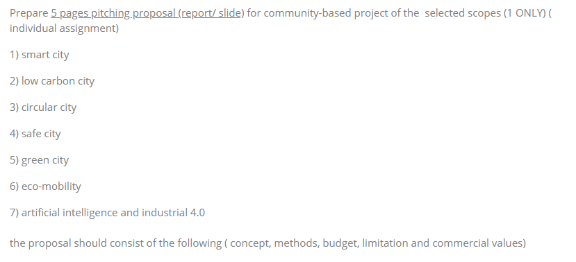 Prepare 5 pages pitching proposal (report/ slide)