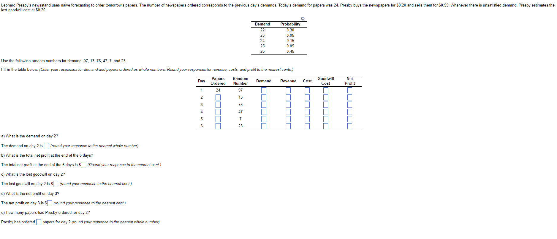Leonard Presby's newsstand uses naive forecasting