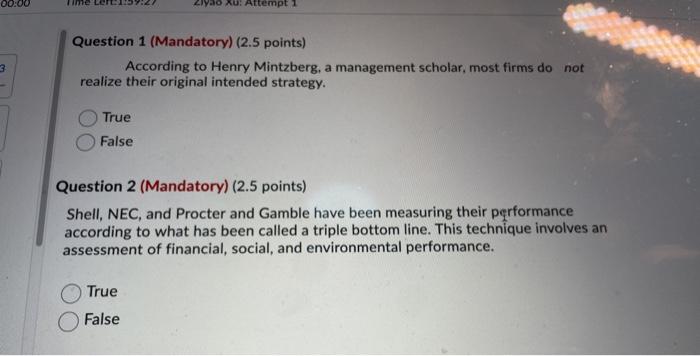 00:00 me Le ZIYO U Attempt Question 1 (Mandatory)