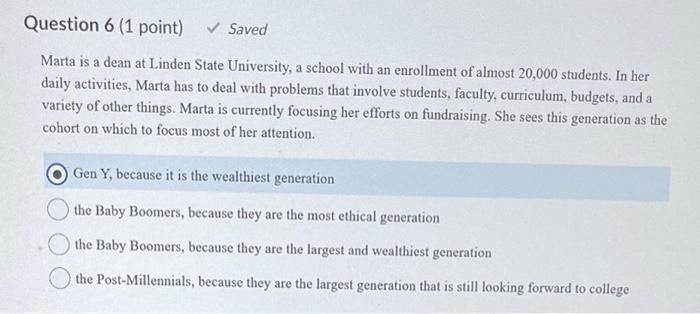 Marta is a dean at Linden State University, a