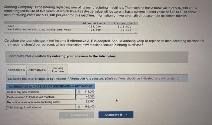Xinhong Company is considering replacing one of