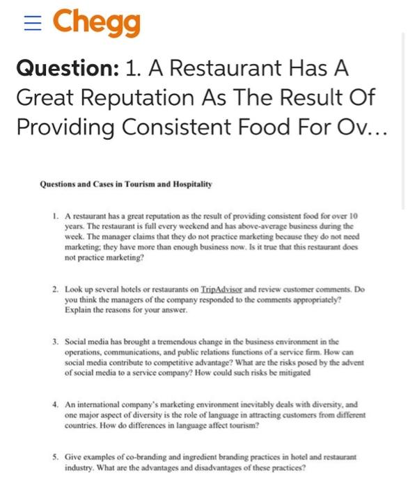 Questions and Cases in Tourism and Hospitality 1.
