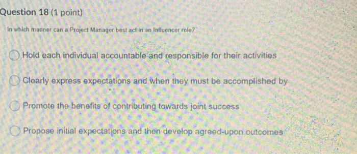 Question 18 (1 point) In which manner can a