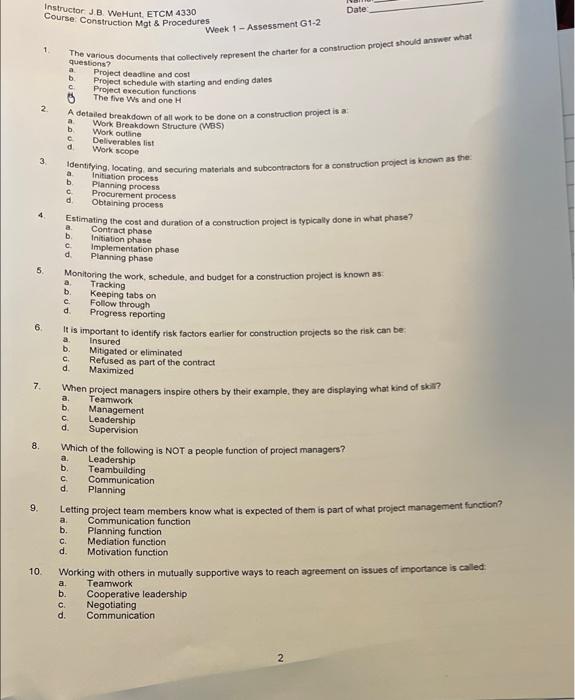 Date: Instructor JB We Hunt ETCM 4330 Course