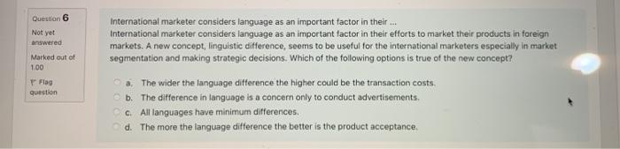 Question 6 Not yet answered Marked out of 1.00
