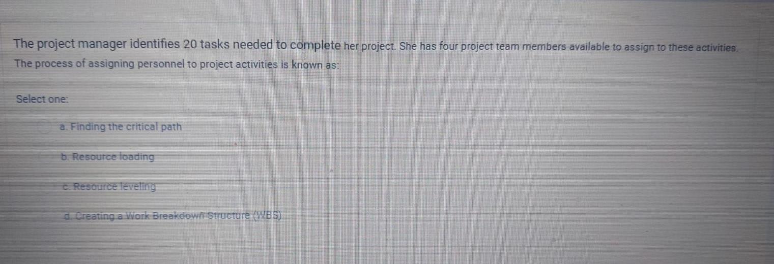 The project manager identifies 20 tasks needed to