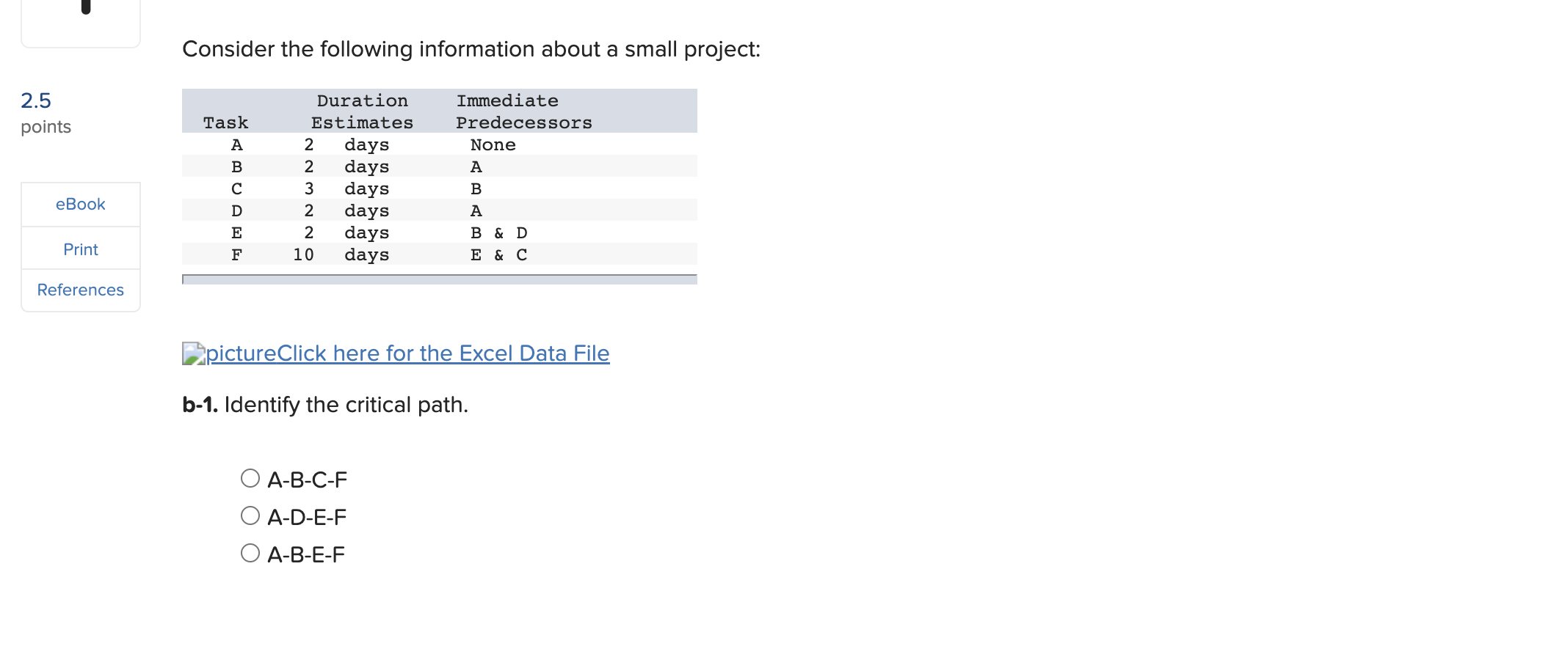 Consider the following information about a small