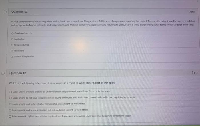 Question 11 3 pts Marks company sent him to