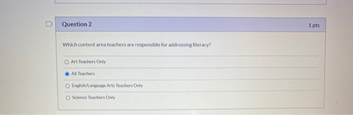 Question 2 1 pts Which content area teachers are