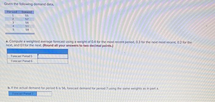 Given the following demand data, Period 1 NM
