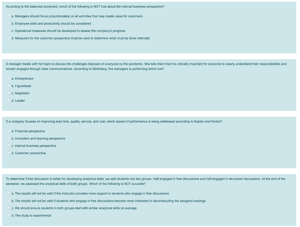 According to the balanced Scorecard, which of the