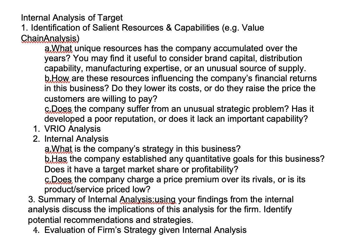 Internal Analysis of Target 1. Identification of