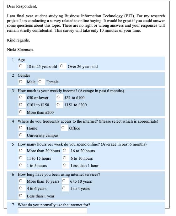 The primary purpose of Nickis questionnaire was