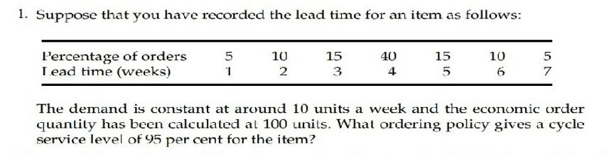 1. Suppose that you have recorded the lead time