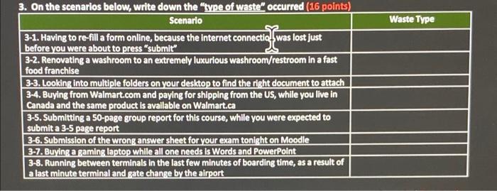3. On the scenarios below, write down the "type