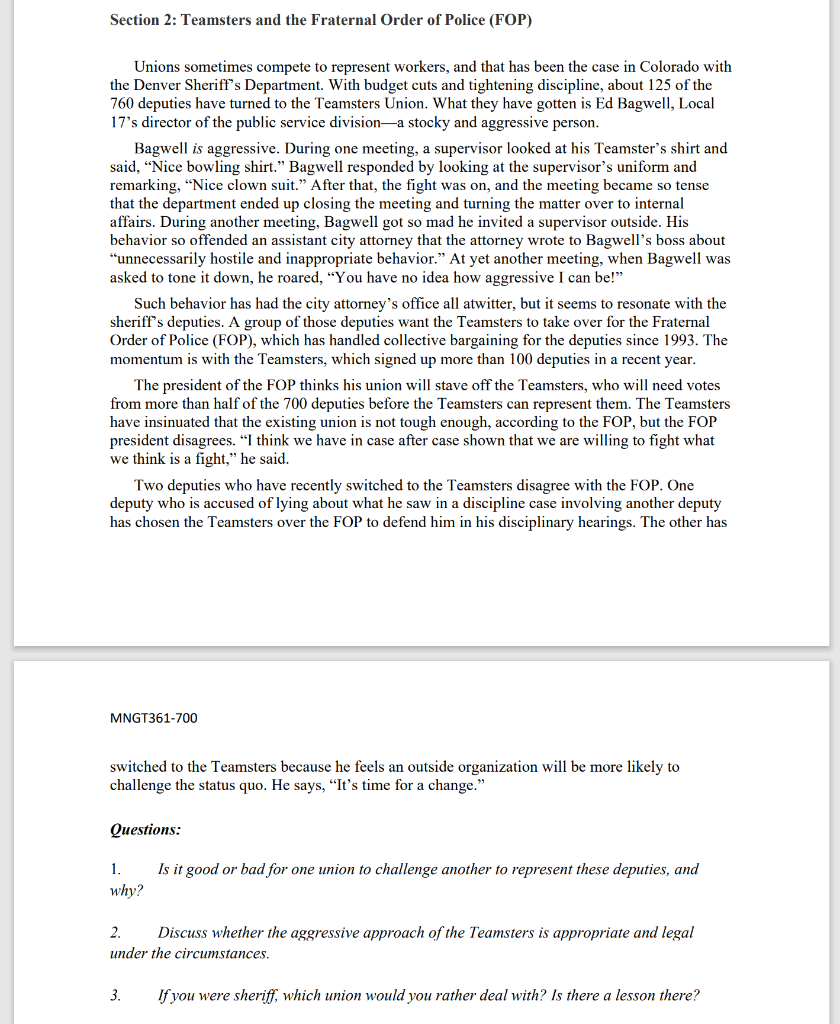 Section 2: Teamsters and the Fraternal Order of