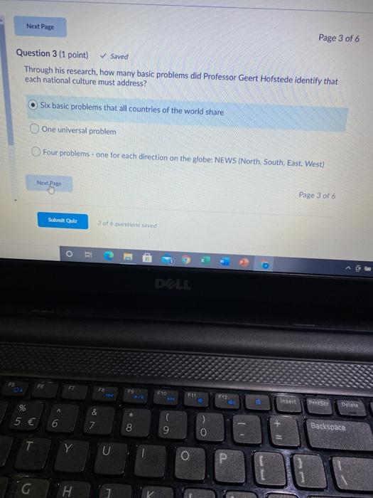 Next Page Page 3 of 6 Question 3 (1 point) Saved