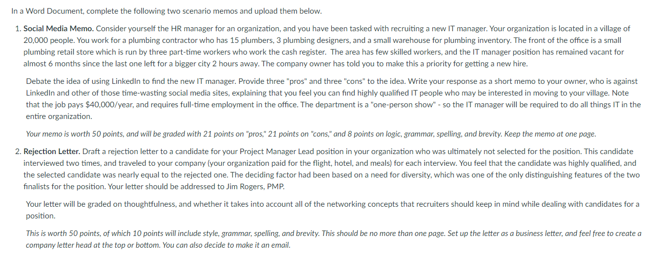 In a Word Document, complete the following two