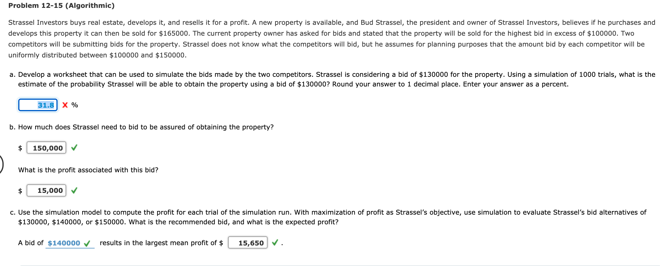 Problem 12-15 (Algorithmic) Strassel Investors
