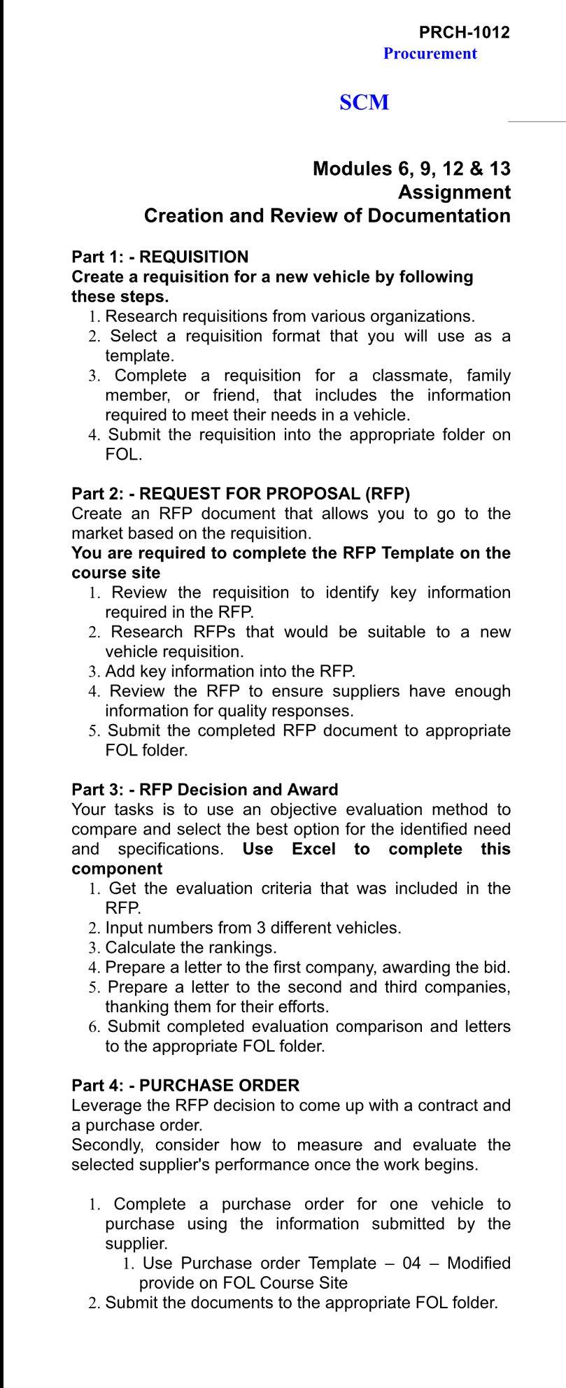 undefined PRCH-1012 Procurement SCM Modules 6, 9,