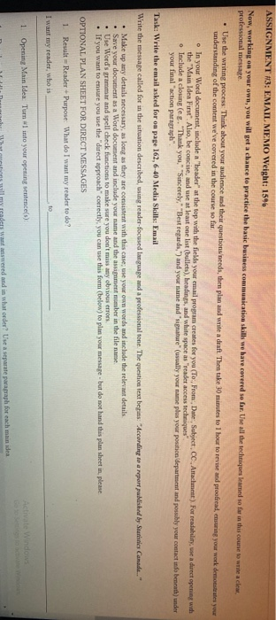 ASSIGNMENT #3: EMAIL MEMO Weight: 15% Now,