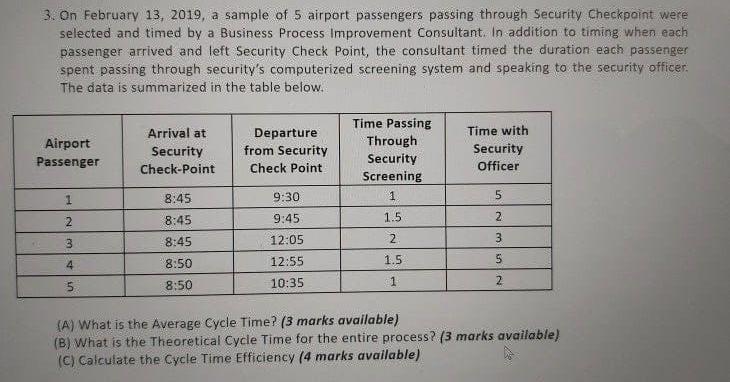 3. on February 13, 2019, a sample of 5 airport
