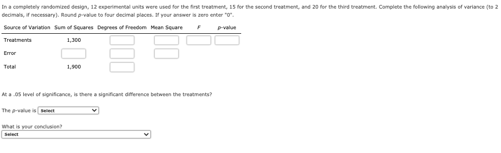 In a completely randomized design, 12