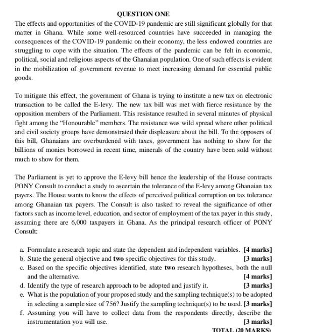 QUESTION ONE The effects and opportunities of the