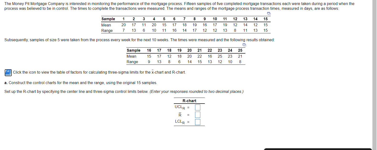 Click the icon to view the table of factors for
