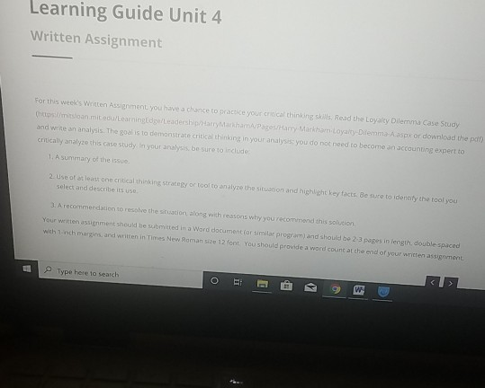 Learning Guide Unit 4 Written Assignment O For