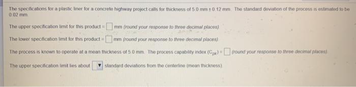The specifications for a plastic liner for a
