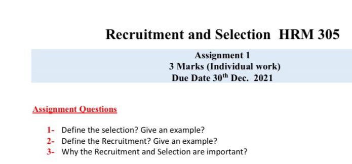 Recruitment and Selection HRM 305 Assignment 1 3