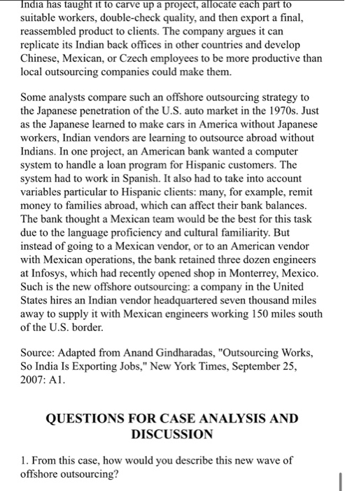 CASE 3.2. India is sending jobs abroad One of the