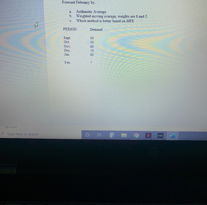 Forecast February by: Arithmetic Average b.