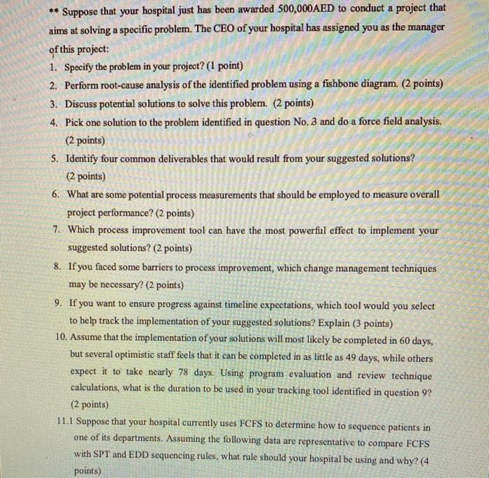 ** Suppose that your hospital just has been