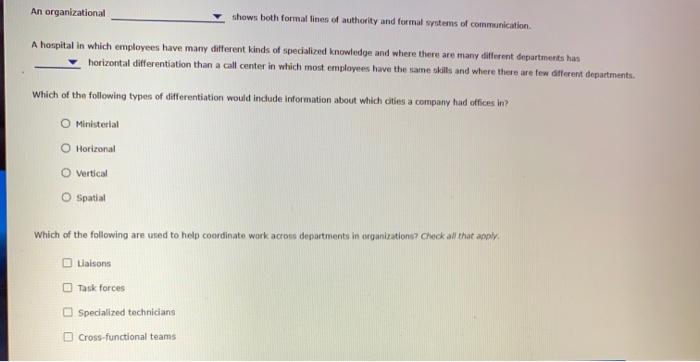 An organizational shows both formal lines of