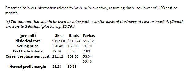 Presented below is information related to Nash