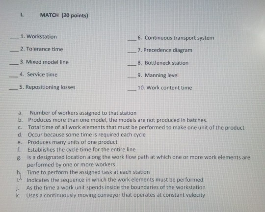 1. MATCH (20 points) 1. Workstation 6. Continuous