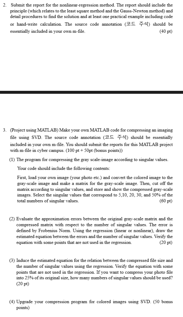 2. Submit the report for the nonlinear regression