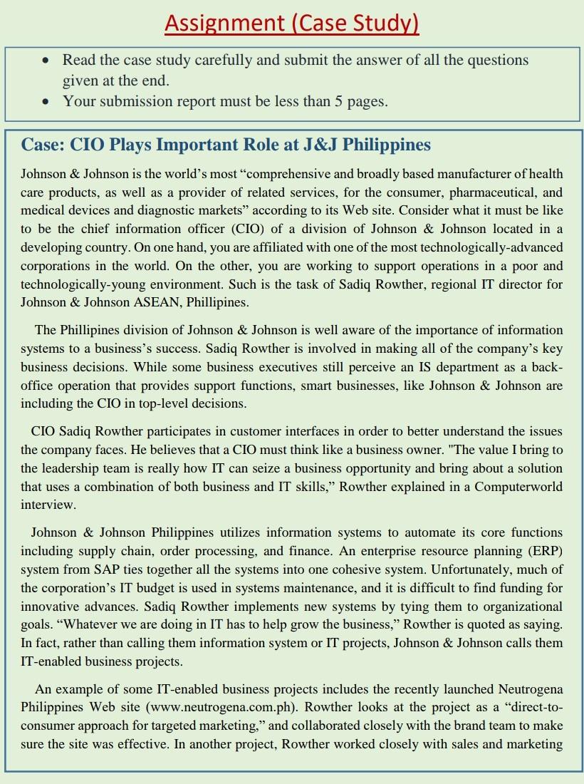 Assignment (Case Study) Read the case study
