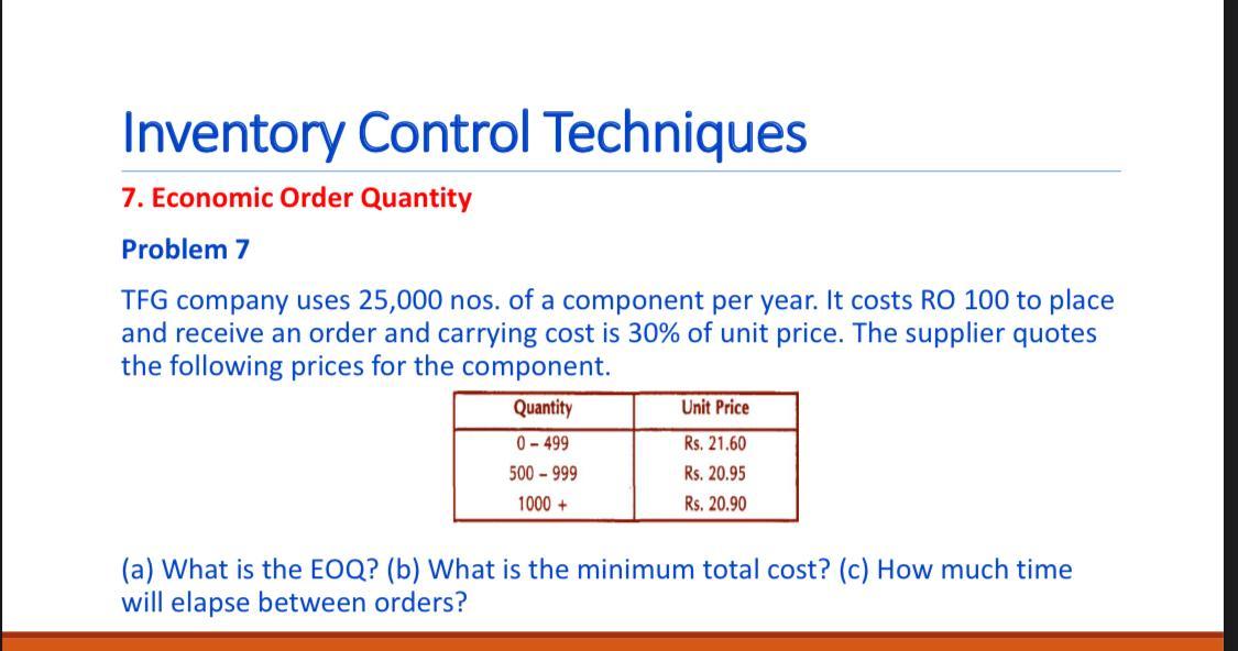 Inventory Control Techniques 7. Economic Order