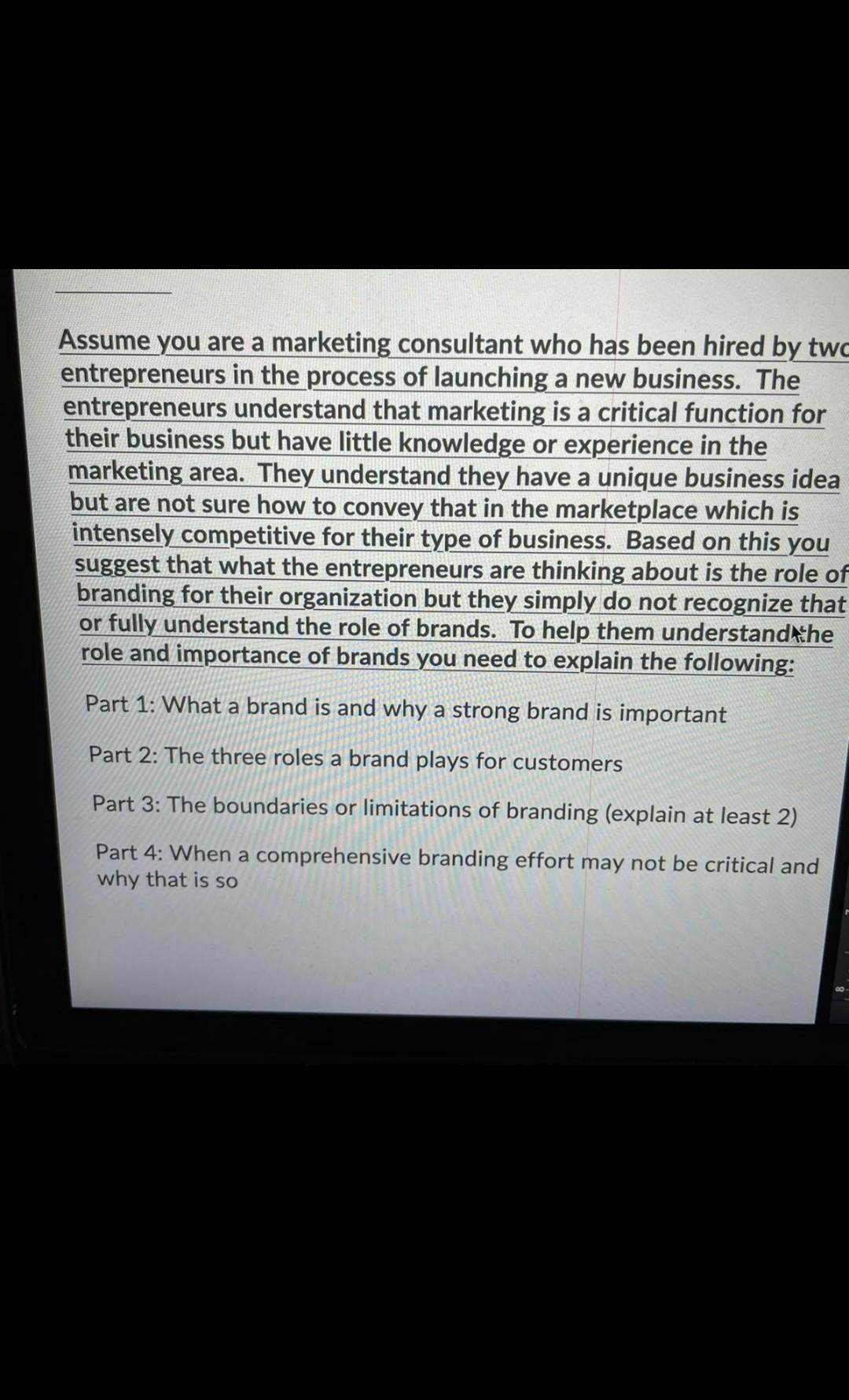 Just part 2-4 needed. Assume you are a marketing