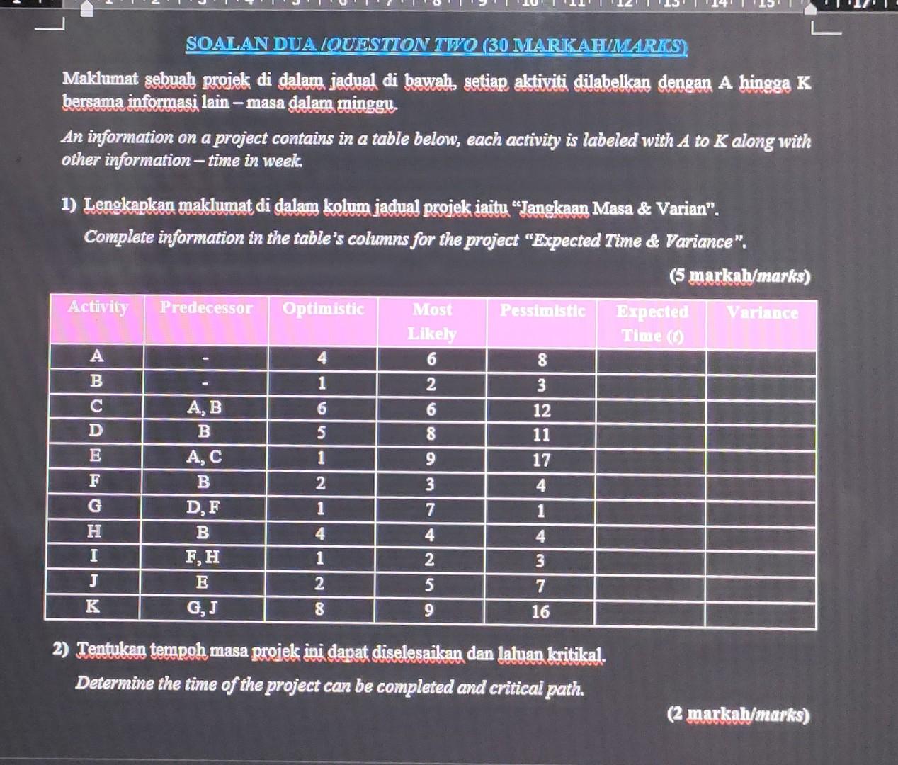 SOALAN DUA JOUESTION TWO (30 MARKAH/MARKS)