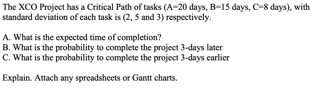 The XCO Project has a Critical Path of tasks