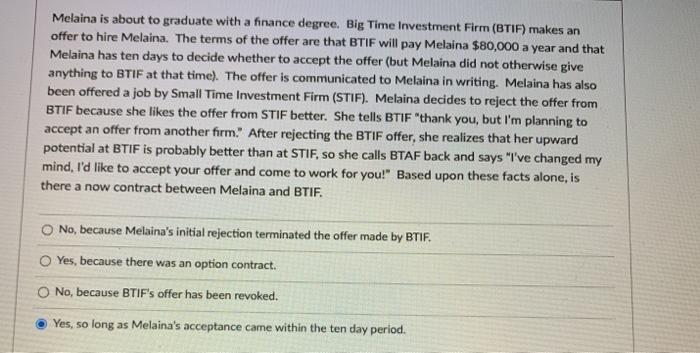 Melaina is about to graduate with a finance