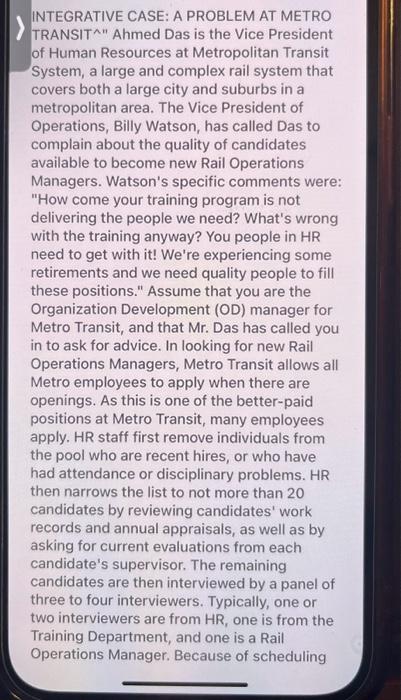 Read the integrative case A Problem at Metro