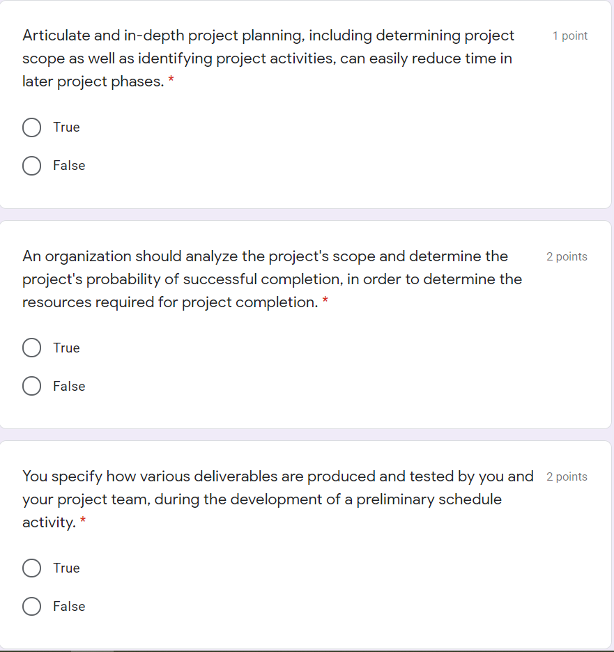 1 point Evaluating the feasibility of a proposed