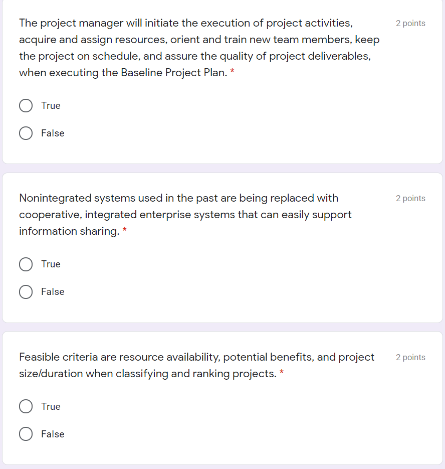 1 point Evaluating the feasibility of a proposed