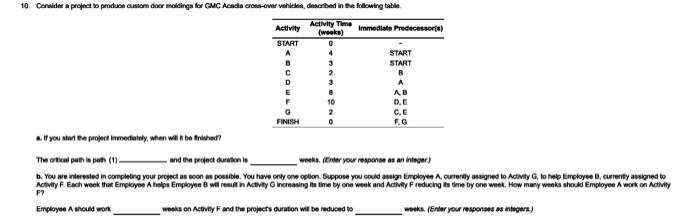 0 A AD 10. Consider a project to produce custom